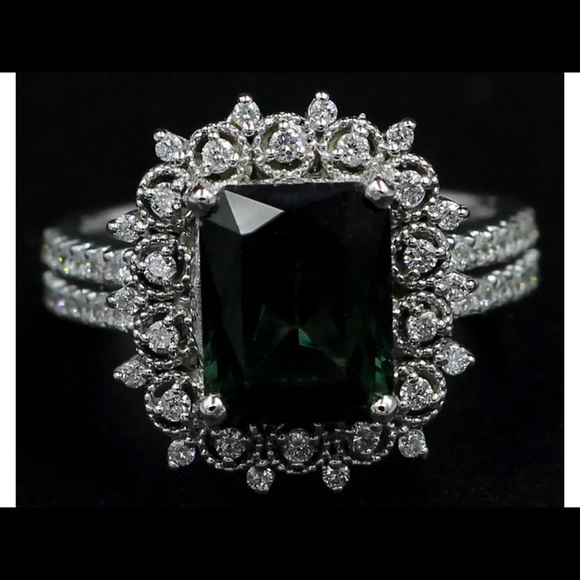 3.89 Ct. Emerald Cut Green Tourmaline Halo Ring