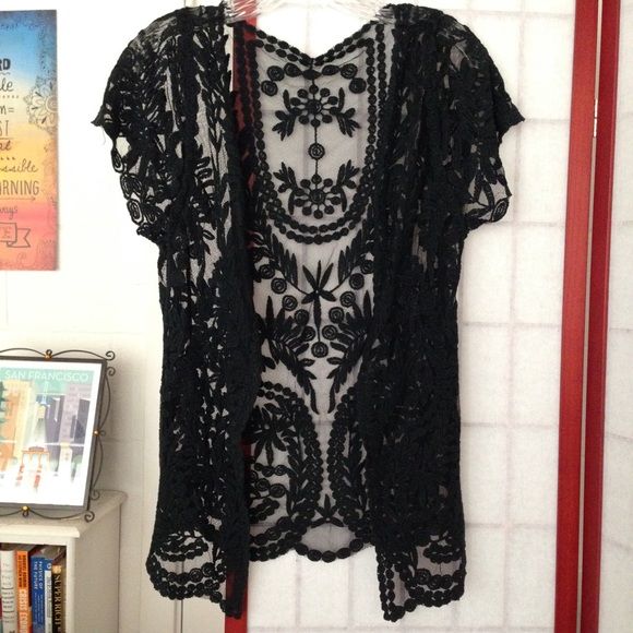 Macy's Tops - Black lace cardigan - one size