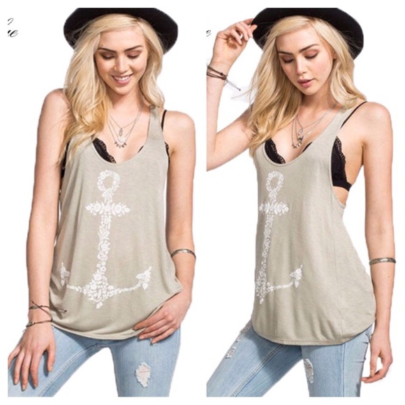 SALE! M Nautical Racerback Long Tank Top Loose Fit - Picture 2 of 4