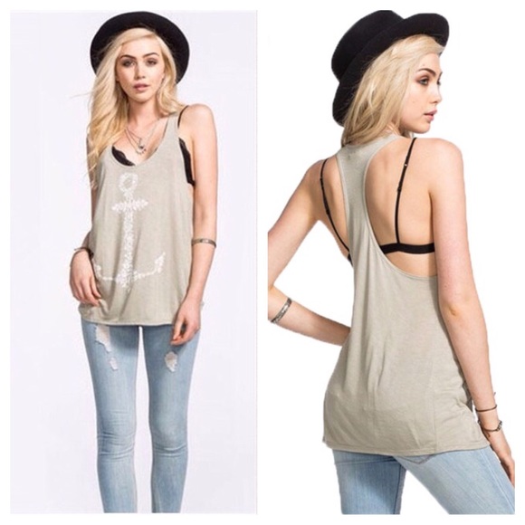 SALE! M Nautical Racerback Long Tank Top Loose Fit - Picture 3 of 4