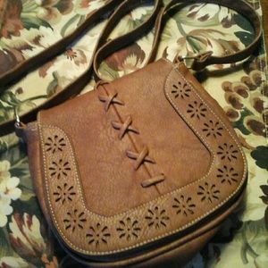 Saddle Tan Leather Boho Crossbody Purse