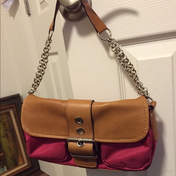 Pink microfiber Bogner bag with leather trim