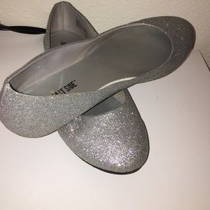Silver sparkly slip on shoes