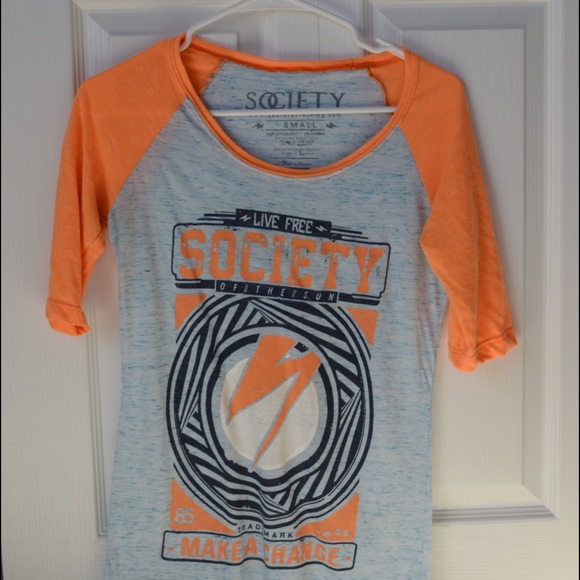 Bright orange and blue 3/4 sleeve tshirt(: