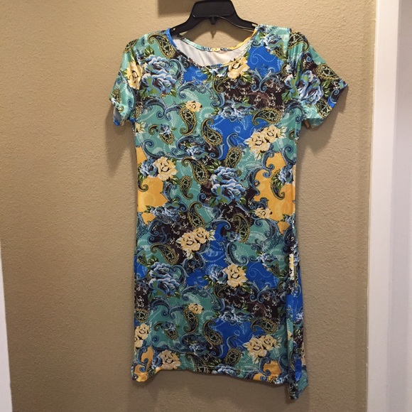 Scoop Collar Short Sleeve Printed Dress