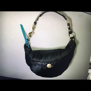Coach black satin shoulder bag.