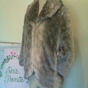 PAMELA MC COY FAUX GRAY FUR SWING COAT 3/4" SLEEVE