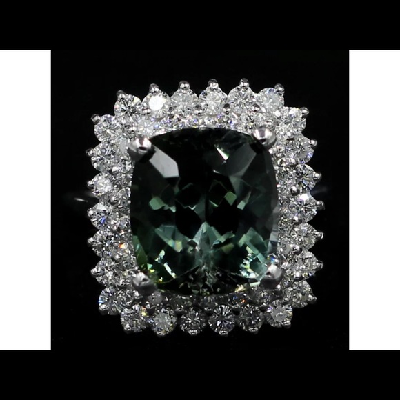8.39 Ct. Oval Cut Natural Green Tourmaline Ring