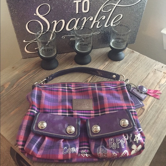 Poppy Hippie Messenger Purple Pink Plaid Satchel