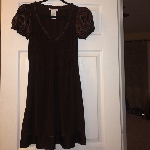 Chocolate brown satin trim dress
