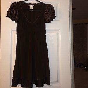 Chocolate brown satin trim dress