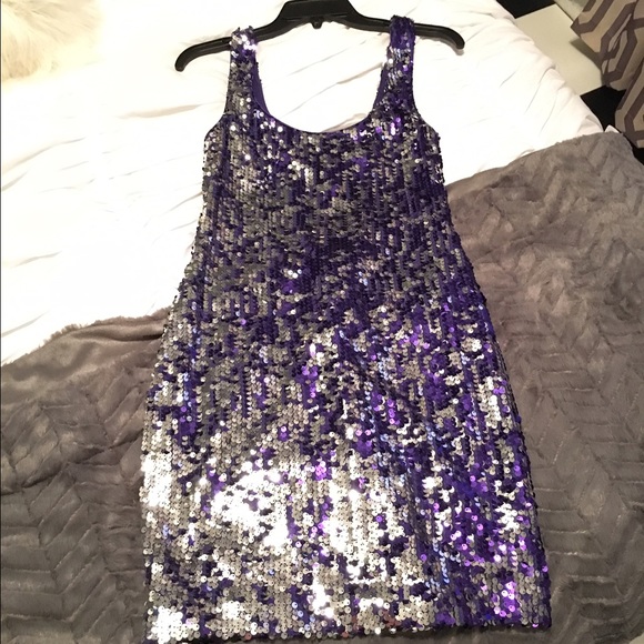 Purple and silver sequin tank dress