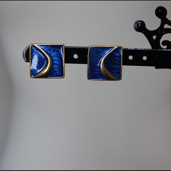 Vintage 70's Ocean Blue Square Clip On Earrings