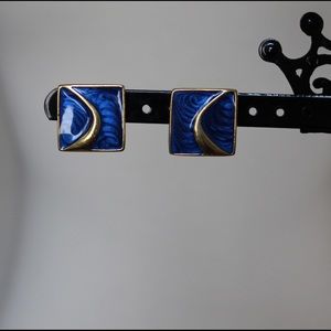 Vintage 70's Ocean Blue Square Clip On Earrings