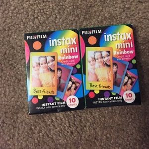 Two boxes of instax mini film in rainbow