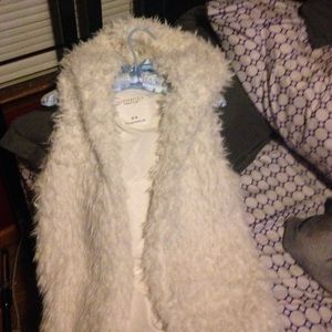 Hooded White faux fur vest