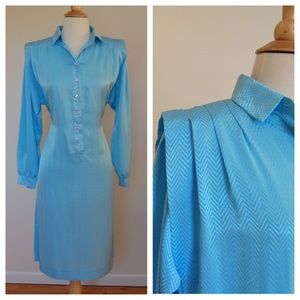 Vintage 80's Baby Blue Shift Shirt Dress