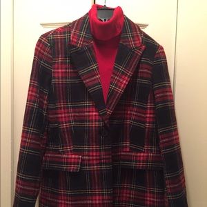 Wool multi color blazer & red turtleneck