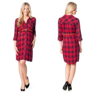 Motherhood maternity plaid shirt dress