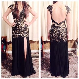 Black & Cream Lace Prom Dress