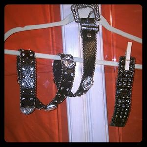 Black Leather Belt and Bracelet Set