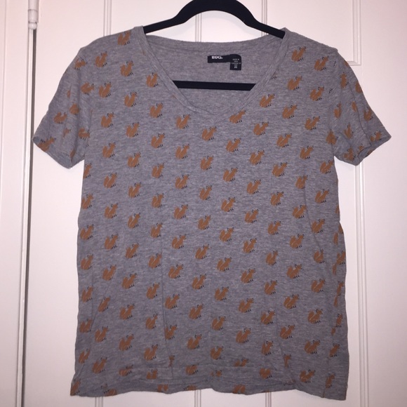 Grey Short-Sleeved Tee with Fox Pattern - Picture 1 of 2