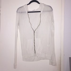 WHITE THIN ZIP UP HOODIE