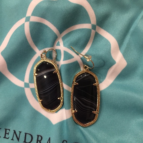 Kendra Scott Black Banded Agate Gold Elles