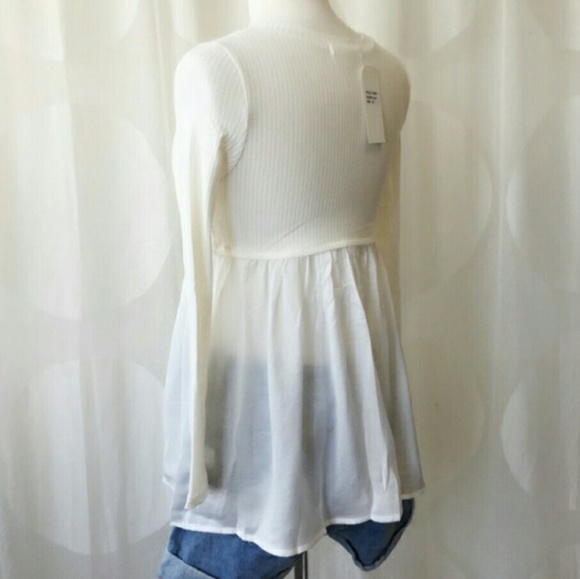 Last 1🎉Ivory Long Sleeve Rib/Chiffon Layered Top - Picture 3 of 4