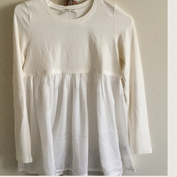 Last 1🎉Ivory Long Sleeve Rib/Chiffon Layered Top - Picture 4 of 4