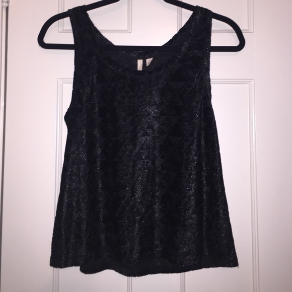 Black Velvet Tank with Textured Triangle Pattern - Picture 1 of 2