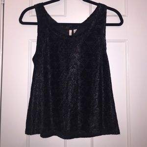 Black Velvet Tank with Textured Triangle Pattern