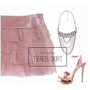 •BCBG MAXAZRIA• CHAMPAGNE TIERED SILK SKIRT