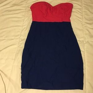 pink/blue strapless minidress