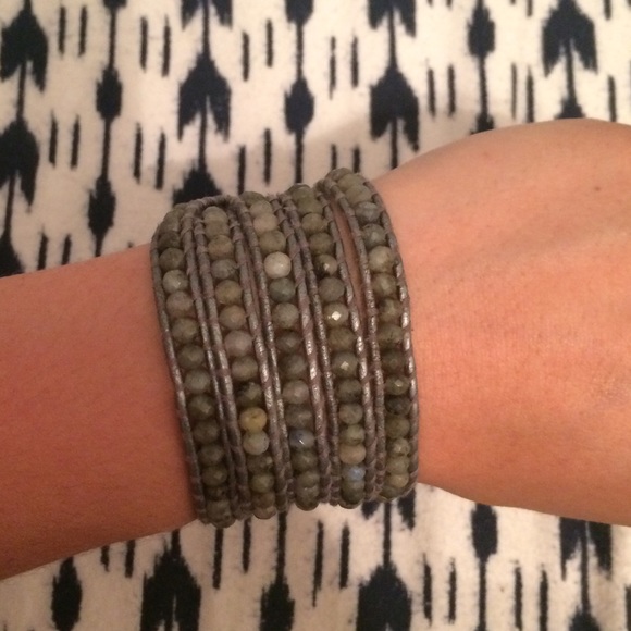 Real Chan Luu labradorite on grey colored leather