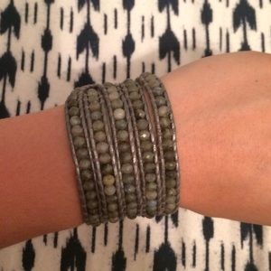 Real Chan Luu labradorite on grey colored leather