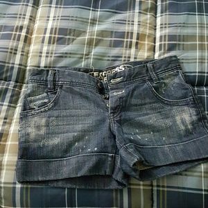Dark wash cuffed denim shorts