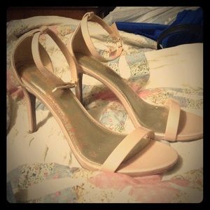 Strappy 4" inch heels w/ gold buckle in Nude