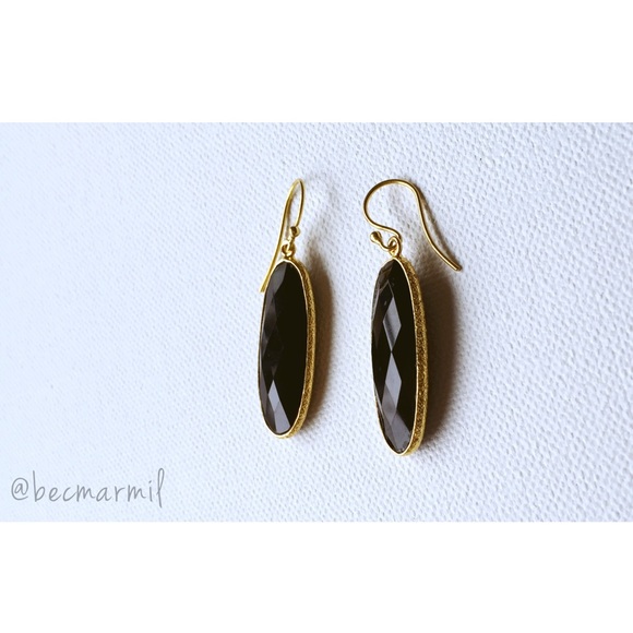 Anthropologie Jewelry - Black Onyx 18k Gold Earrings