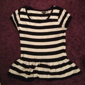Black and White Short Sleeve Peplum Sweater