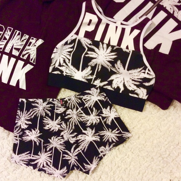 VS PINK~ Tropical Palm maroon Sports Bra Panty set - Picture 4 of 4