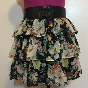 Floral Print Ruffle Skirt