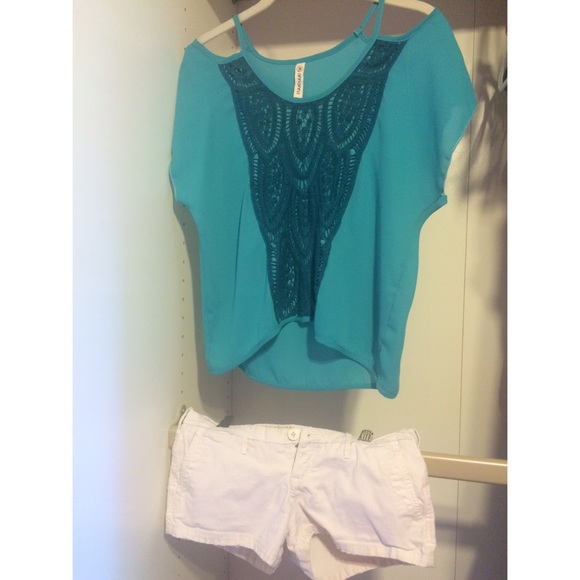 Blue lace top with white shorts
