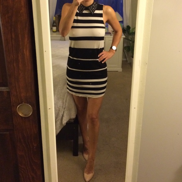 Striped cream & black dress