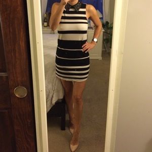Striped cream & black dress