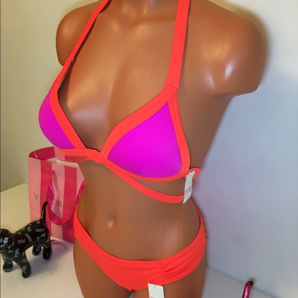 🚫SOLD🚫NEW S PINK VS SWIMSUIT WRAP TOP SWIM - Picture 2 of 4