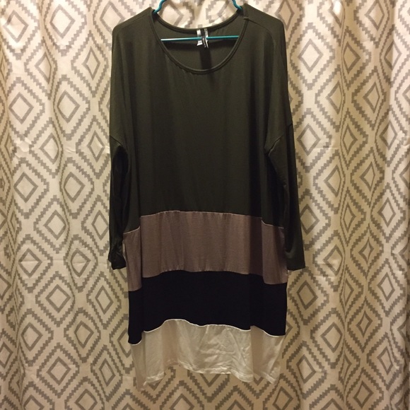 Olive Green Striped Tunic Dress