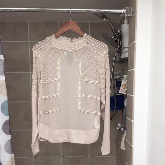 Zara embroidered pearled embellished top blouse