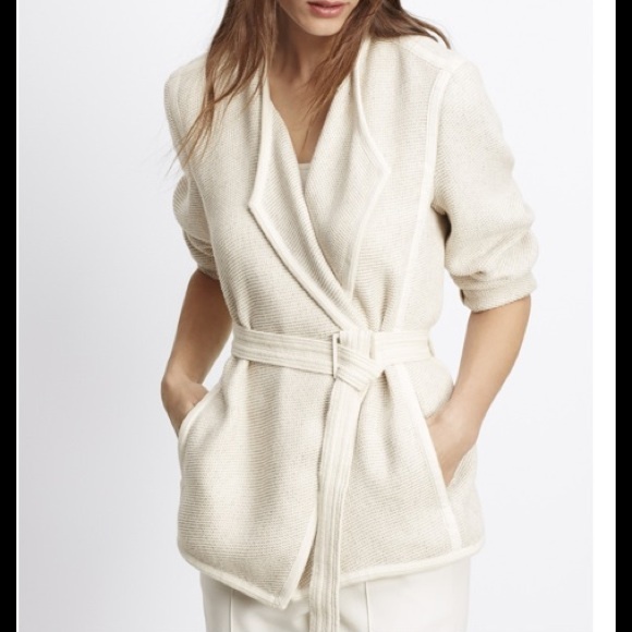 Vince cotton linen tweed jacket with belt