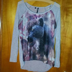 Guess Black leopard jaguar print top